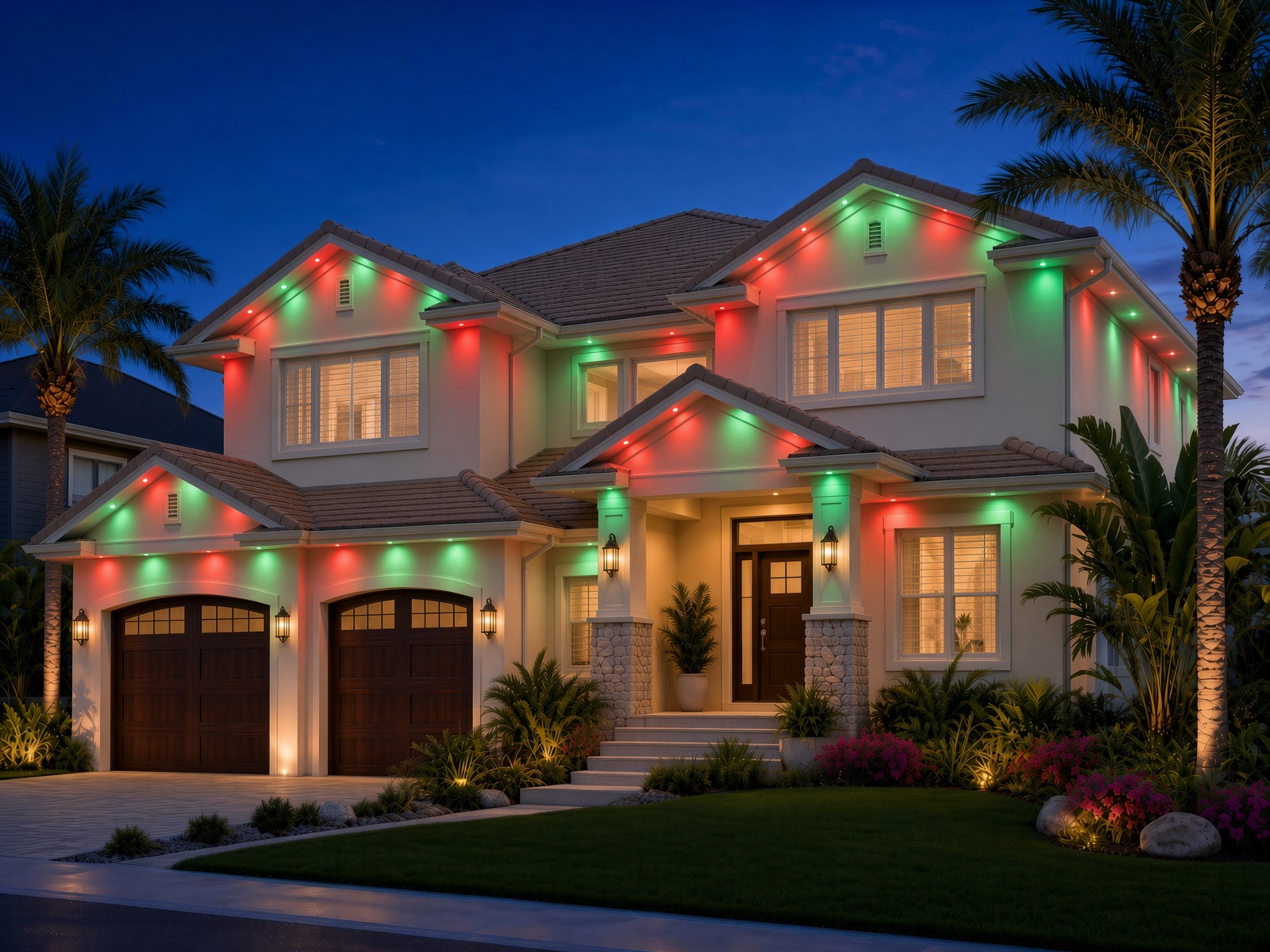 Color-matched permanent LED track on fascia in Clearwater Florida daylight