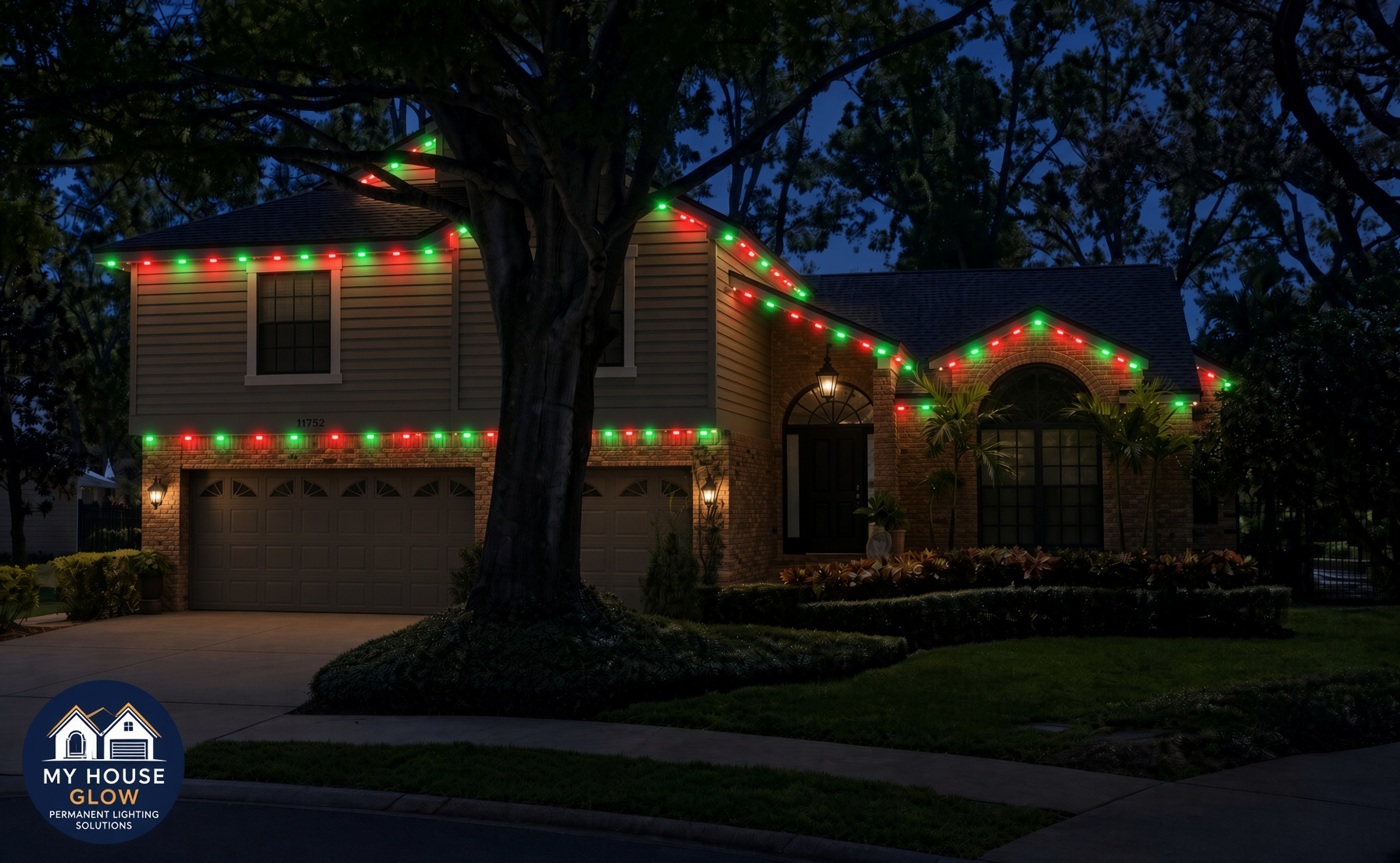 The same house with permanent Christmas lights — the free preview we send back