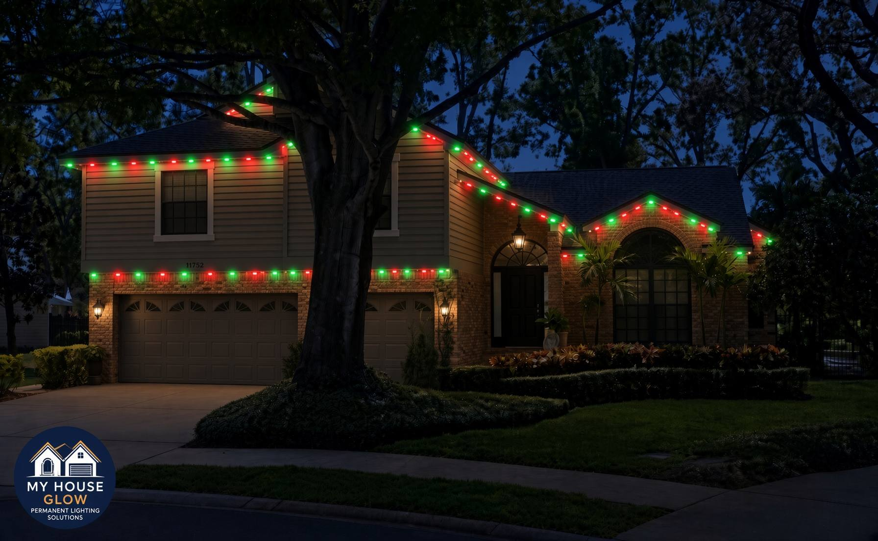The same house with permanent Christmas lights — the free preview we send back